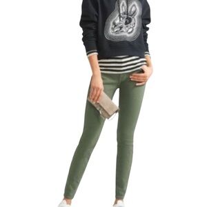 THE GREAT. “The Skinny Skinny” Low-Rise w/ Stretch Jeans in Olive Green Size 25